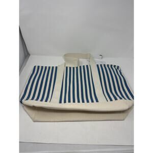AQUA Striped Canvas Tote Bag in Blue/White